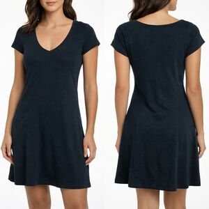 Horny Toad Lyocell Dark Blue V-Neck Pin Striped Dress Size Large NWOT